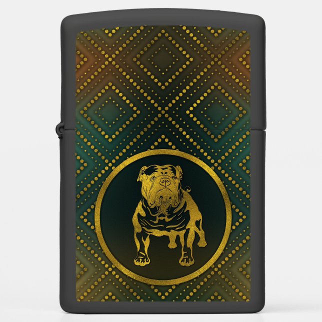 Decorative Golden Embossed - English Bulldog Zippo Lighter (Front)
