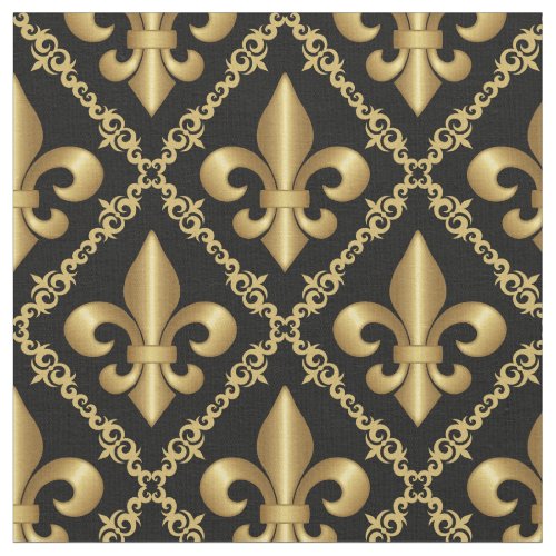 Decorative Golden Fleur_de_Lis Pattern Fabric