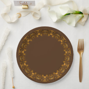 Decorative Golden-Floral Pattern Paper Plates