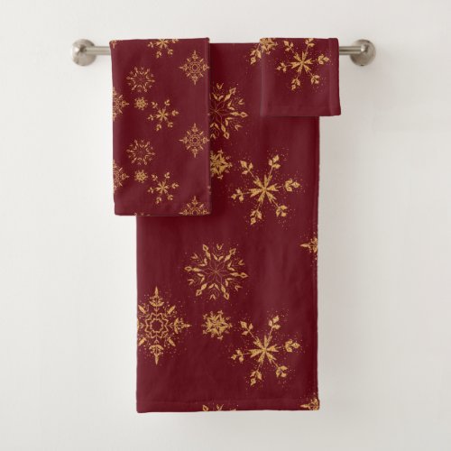 Decorative Golden Snowflakes Christmas Pattern Bath Towel Set