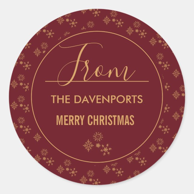 Decorative Golden Snowflakes Christmas Pattern Classic Round Sticker (Front)