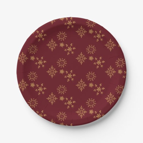 Decorative Golden Snowflakes Christmas Pattern Paper Plates