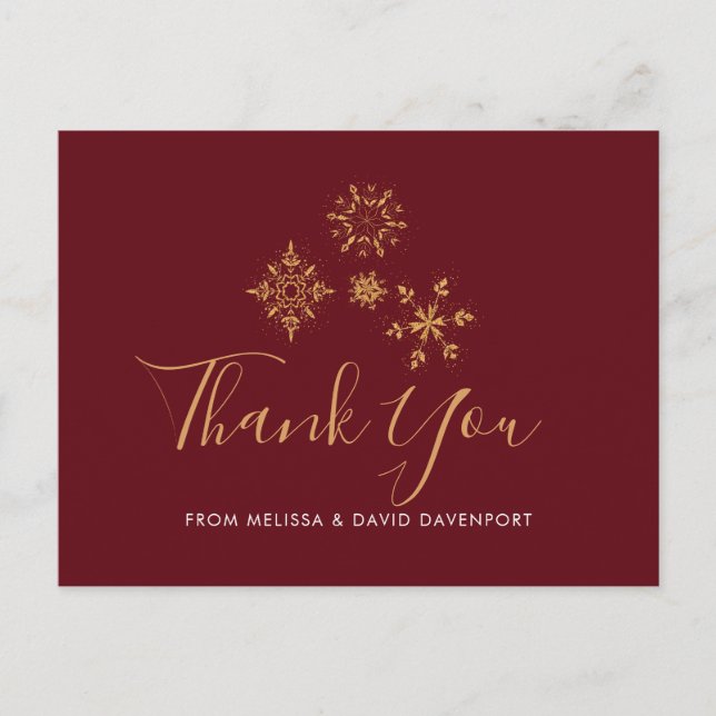 Decorative Golden Snowflakes Christmas Thank You Postcard (Front)