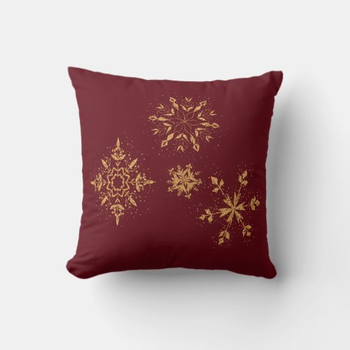 Decorative Golden Snowflakes Christmas Throw Pillow