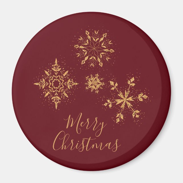 Decorative Golden Snowflakes Merry Christmas Magnet (Front)