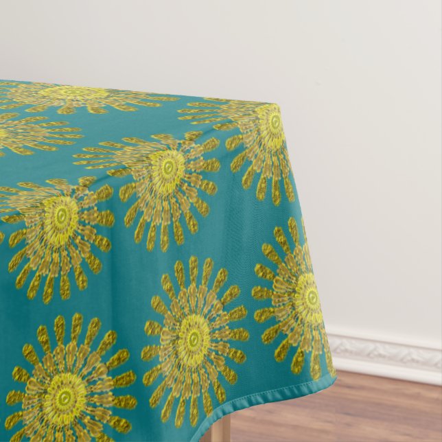 Decorative golden sun symbol tablecloth (In Situ)