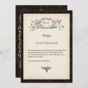 Decorative Gothic vintage book themed Save The Date