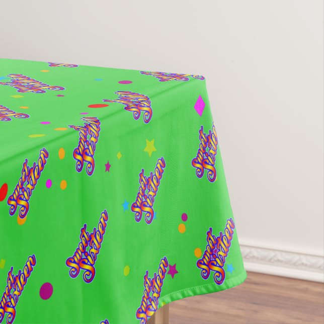 Decorative Gradient Stylized Sweet 16 on Green Tablecloth (In Situ)