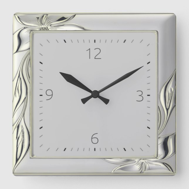 Decorative gray elegant Art Deco Square Wall Clock (Front)
