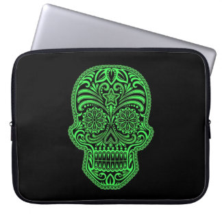 Decorative Green and Black Sugar Skull Laptop Sleeve
