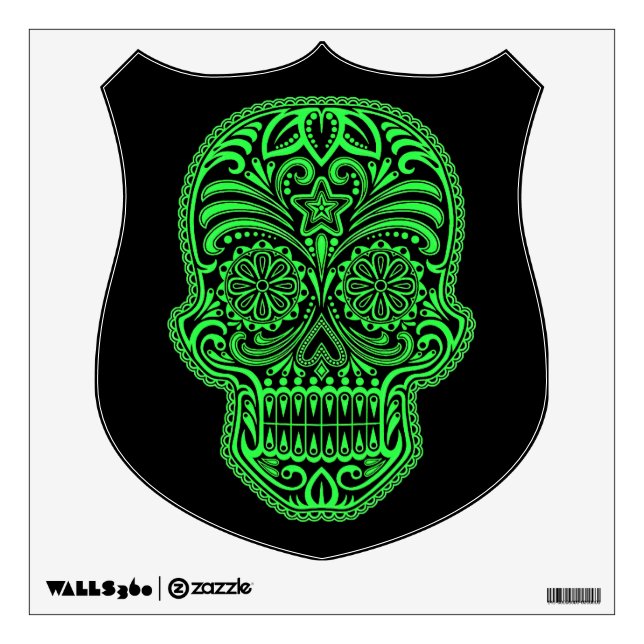 Decorative Green and Black Sugar Skull Wall Sticker (Front)