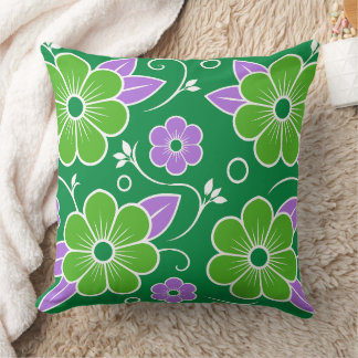 Decorative Green and Purple Floral Pattern Throw Pillow