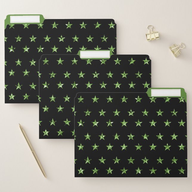 Decorative Green Diamond Stars Sparkle Trendy File Folder (Set)