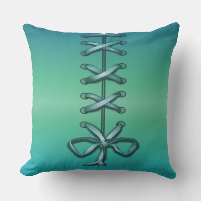 Decorative Green Ribbon Laced Throw Pollow Pillow (Front)