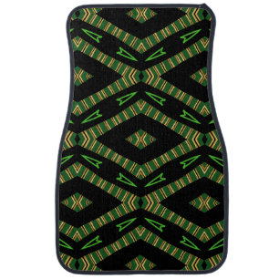 Decorative Green, Yellow, And Black Diamond Design Car Floor Mat