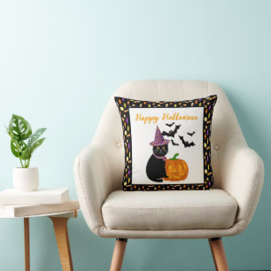 Decorative Halloween Black Cat Throw Pillow