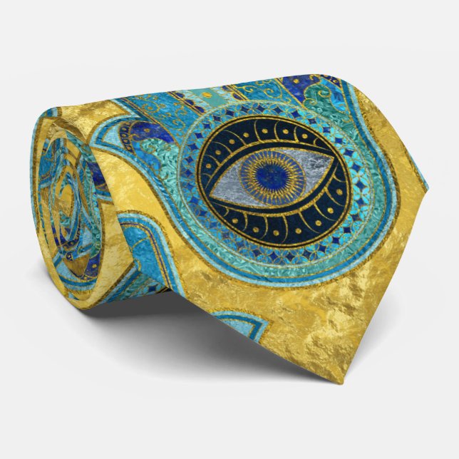Decorative Hamsa Hand pattern on gold Neck Tie (Rolled)