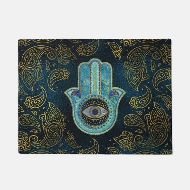 Decorative Hamsa Hand with paisley background Doormat (Front)