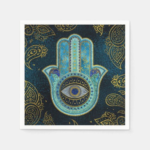 Decorative Hamsa Hand with paisley background Napkins