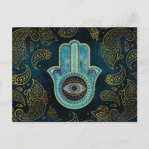 Decorative Hamsa Hand with paisley background Postcard