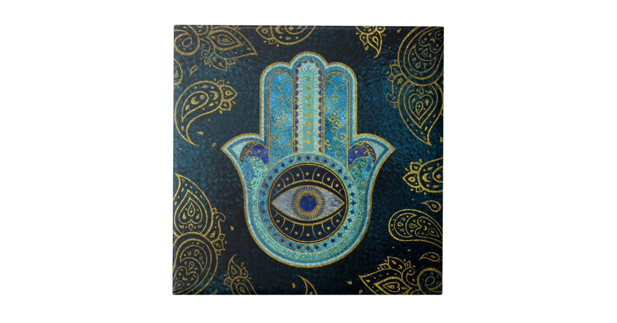 Decorative Hamsa Hand with paisley background Tile | Zazzle