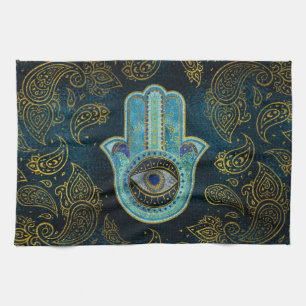 Decorative Hamsa Hand with paisley background Towel
