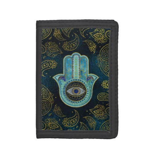 Decorative Hamsa Hand with paisley background Trifold Wallet