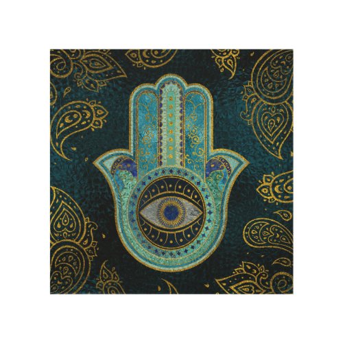 Decorative Hamsa Hand with paisley background Wood Wall Art