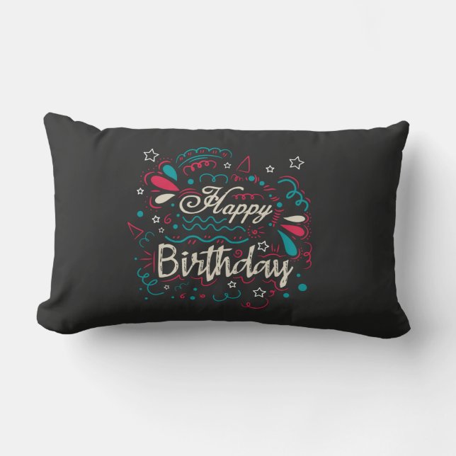 decorative happy birthday lumbar pillow (Front)