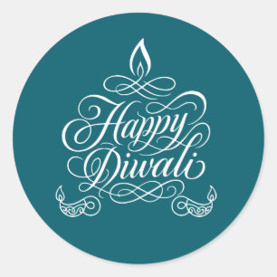 Decorative "Happy Diwali" Calligraphy Art Classic Round Sticker