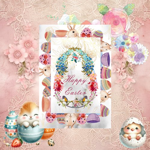 Decorative Happy Easter Egg Bunny Bird Floral Card