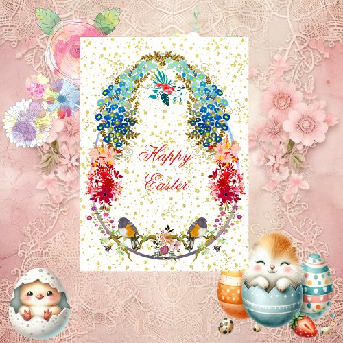 Decorative Happy Easter Eggs Birds Floral Greeting Holiday Card