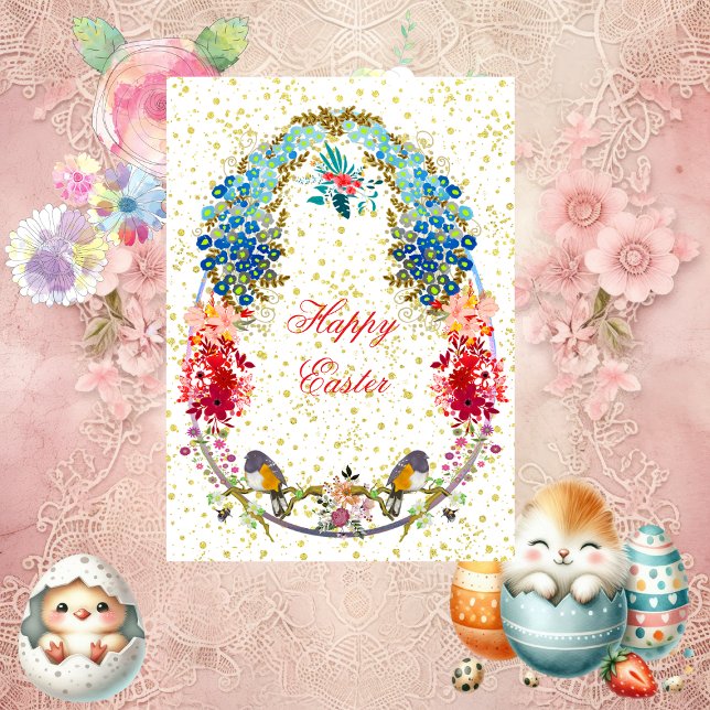 Decorative Happy Easter Eggs Birds Floral Greeting Holiday Card (Decorative Happy Easter Eggs Birds Floral Greeting Holiday Card)