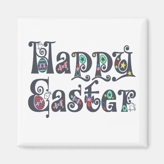Decorative Happy Easter Typography | Magnet (Front)