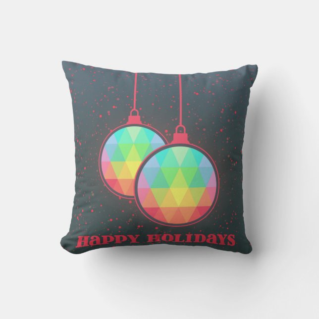 Decorative Happy Holiday Christmas Ball Throw Pillow (Front)