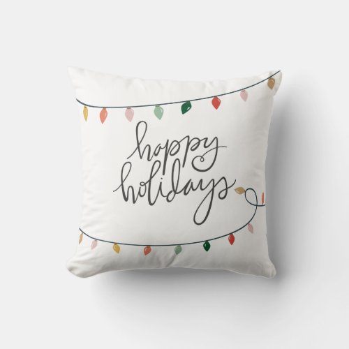 Decorative  Happy Holidays Christmas Lights Throw Pillow