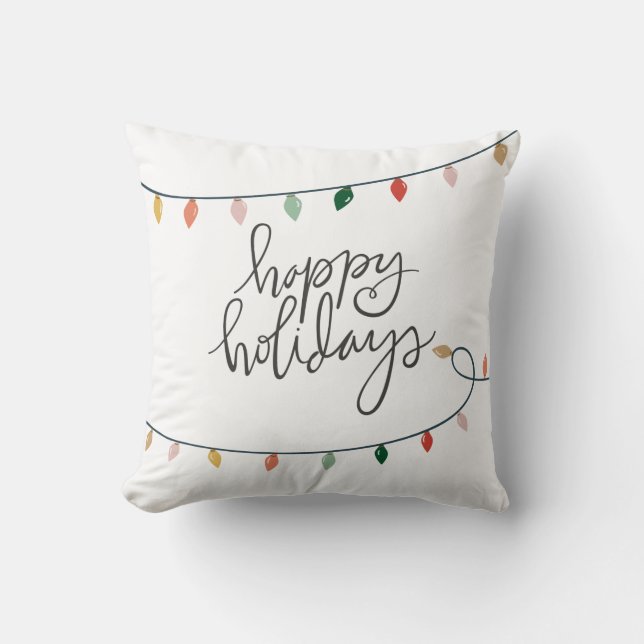 Decorative  Happy Holidays Christmas Lights Throw Pillow (Front)