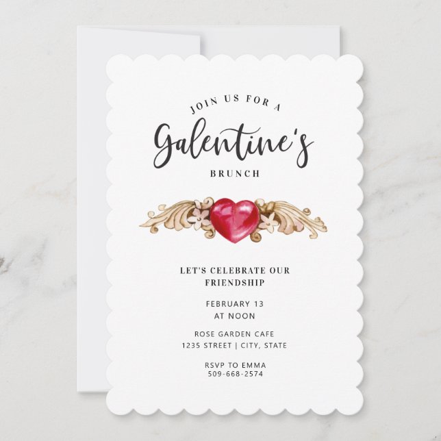Decorative Heart | Galentine's Brunch Invitation (Front)