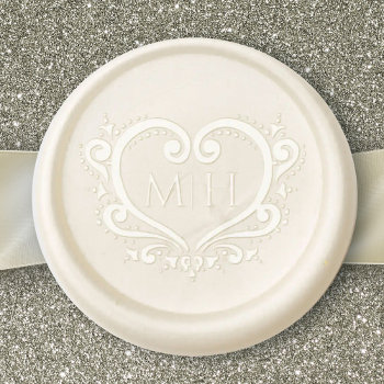 Decorative Heart Monogram Custom Initials Wedding Wax Seal Sticker by mylittleedenweddings at Zazzle