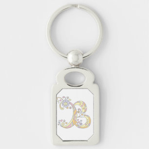 Decorative hearts flowers initial letter B keyring