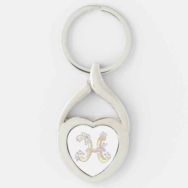 Decorative hearts flowers initial letter H keyring (Front)