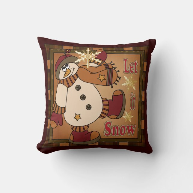 Decorative Holiday Snowman | Christmas Throw Pillow (Front)