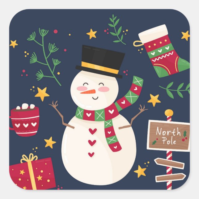 Decorative Holiday Snowman Square Sticker (Front)