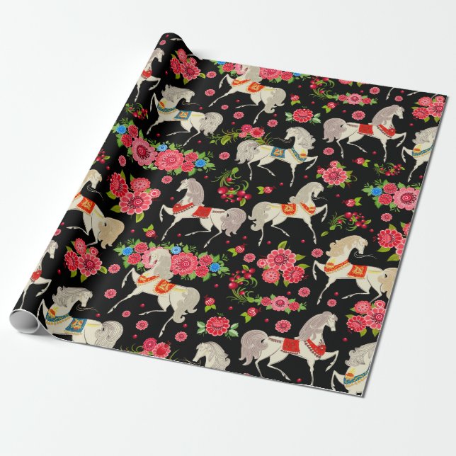 Decorative Horses Wrapping Paper (Unrolled)