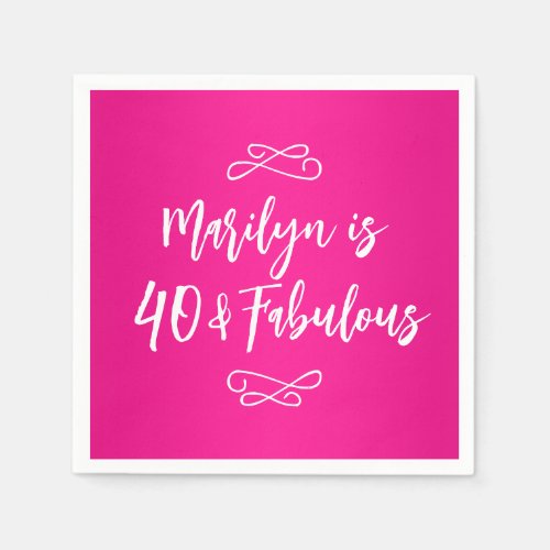 Decorative Hot Pink and White Script 40  Fabulous Napkins