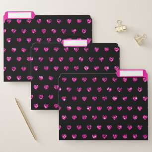 Decorative Hot Pink Diamond Hearts Sparkle Girly  File Folder