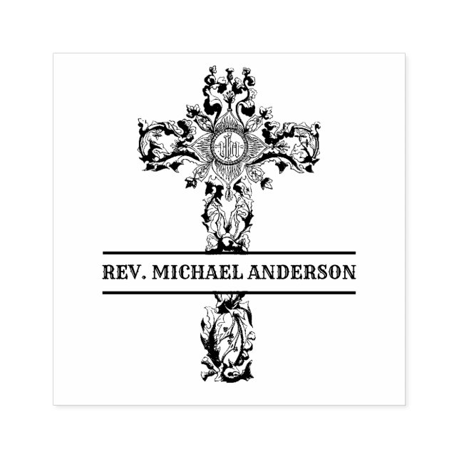 Decorative IHS Catholic Christian Cross Rubber Stamp (Imprint)
