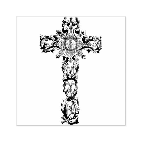 Decorative IHS Catholic Christian Cross Rubber Stamp