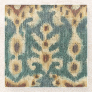 Decorative Ikat Fabric Design by Chariklia Zarris Glass Coaster