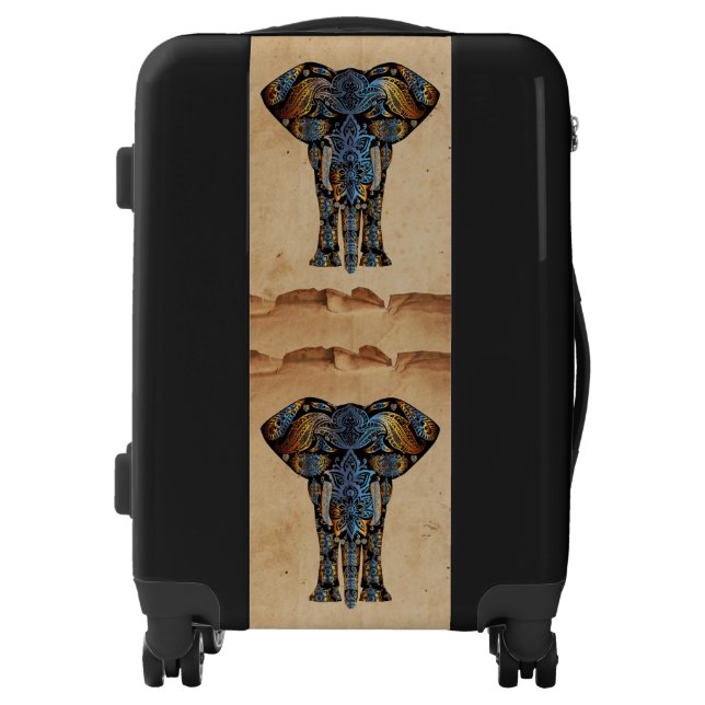 Decorative India Pattern Elephants Blue Brown Luggage (Front)